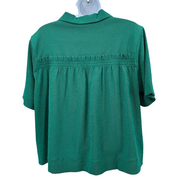 Athleta Echo Short Sleeve Button-Up Blouse Med Green Quick Dry Performance Top - Picture 7 of 12
